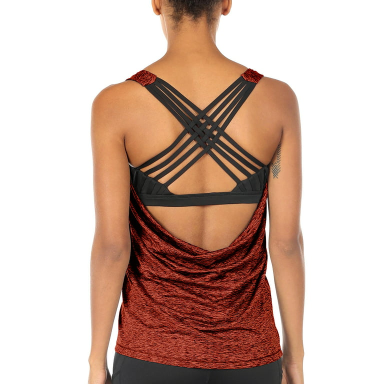 icyzone Yoga Tops Workouts Clothes Activewear Built in Bra Tank Tops for  Women 