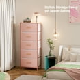 thumbnail image 2 of YILQQPER 5 Drawer Dresser for Bedroom Fabric Dressers with Steel Frame Wooden Top Chest of Drawers Closets Storage Pink, 2 of 7