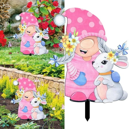 

Giyblacko Card SlotEaster Garden Decorations Easter Egg Gnome Rabbit Ground Insert Decoration Acrylic Hollow Animal Figurines Yard Insert