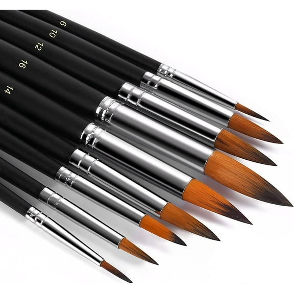 9PCS Long Handle Watercolor Paint Brushes Set, 9pcs Round Pointed Artist Paint Brushes, Detail Paint Brush for Watercolor, Acrylics, Ink, Gouache, Oil, Tempera