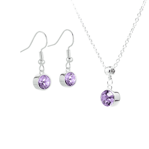 Silver June Birthstone Necklace and Drop Earrings Set with Bohemian Crystals, Silver Plated, Birthday Month Gift, Great for Mom.