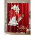 thumbnail image 4 of Merry Christmas Shower Curtain Set, Waterproof Shower Curtains for Bathroom, Xmas Bells Poinsettia Winter Holiday Washable Fabric Cloth Bath Curtain for Bathtub Decoration with Hooks 48x72 Inches, 4 of 6