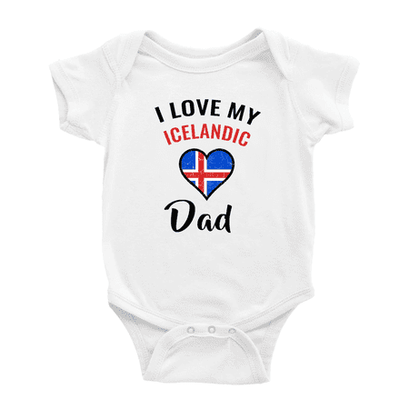

I Love My Icelandic Dad Heart Flag Cute Baby Bodysuit (White 6-12 Months)