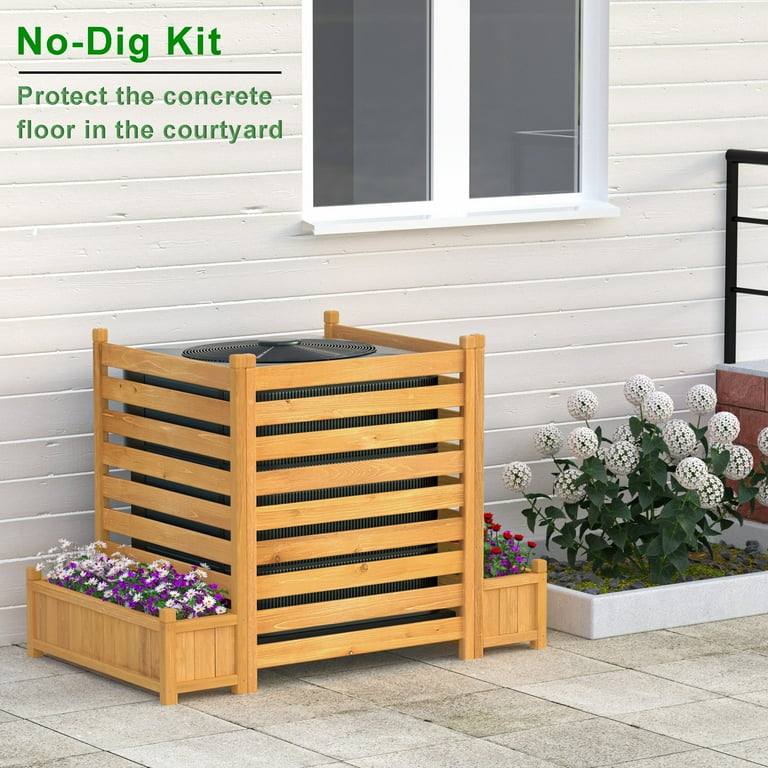 GDLF Air Conditioner Fence 3 Panels Outdoor Wood Privacy Screen with  Planter Box to Hide AC Unit & Trash Enclosure No-Dig Kit 33" W x 38" H -  Walmart.com
