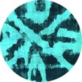 thumbnail image 1 of Ahgly Company Machine Washable Indoor Round Abstract Turquoise Blue Modern Area Rugs, 5' Round, 1 of 4