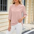thumbnail image 2 of Besolor 3/4 Sleeve Shirts for Women Tops V Neck T Shirts Oversized Work Blouses Casual Dressy Tunic Tee Tops Pink, 2 of 4