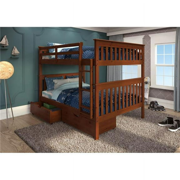 PD-123-3E-505 Full Over Full Mission Bunk Bed with Storage Drawers - Espresso