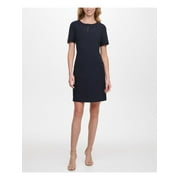 TOMMY HILFIGER Womens Navy Cut Out Short Sleeve Crew Neck Above The Knee Evening A-Line Dress 6