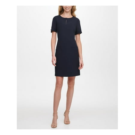 TOMMY HILFIGER Womens Navy Cut Out Short Sleeve Crew Neck Above The Knee Evening A-Line Dress 6