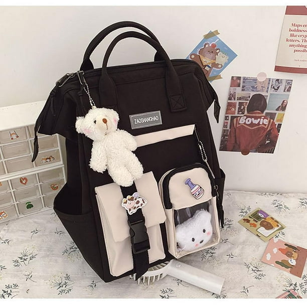 Mochila De Color Sólido 2021 Para Mujer, Mochilas Impermeables De Colores Caramelo Con Colgante De Insignia, Bolsa De Viaje De Nailon Para La Escuela Diaria Speravity AP006546-03