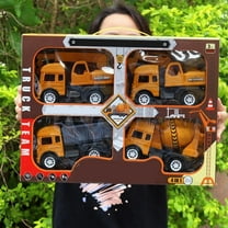 4 PCS Kids Diecast Construction Vehicles Metal Engineering Cars Set Toys Play Trucks for Boys Age 3 4 Birthday Party Supplies Cake Topper