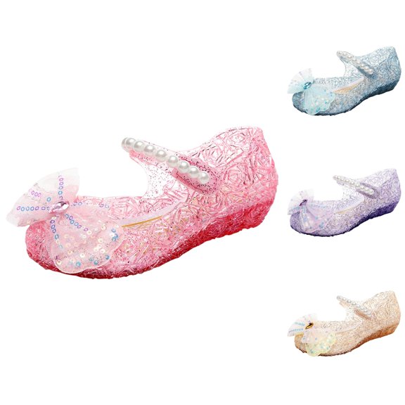 Gyujnb Girls Glitter Jelly Shoes Organza Bow Pearl Strap Princess Sandals for Dress Up,1.5