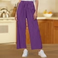 thumbnail image 2 of FUNUONY Women's Wide Leg Pants Flowy Pants for Women Casual Palazzo Trousers Loose Fit High Waisted Drawstring with Pocket New Large Sized Loose Striped Cotton and Linen Casual Trousers Purple L, 2 of 8
