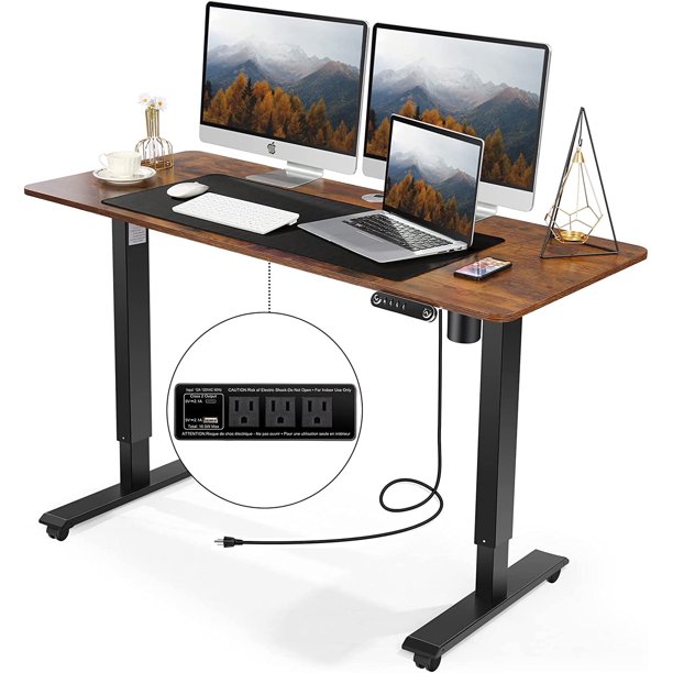 Likein Height Adjustable Standing Desk with Charging Station, 55 inch