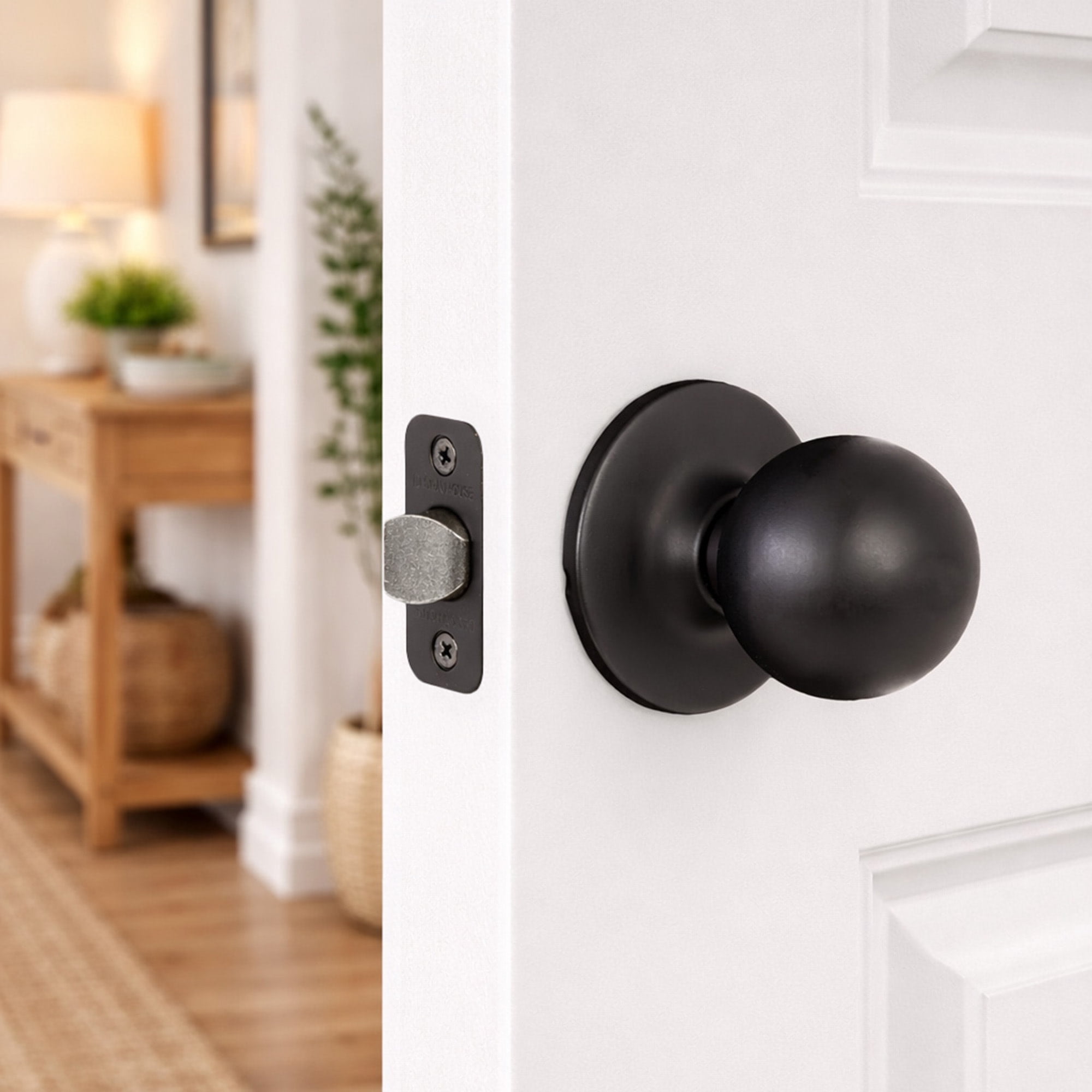 Ball Passage Door Knob, Hall and Closet, Matte Black Finish, Left or Right Hand