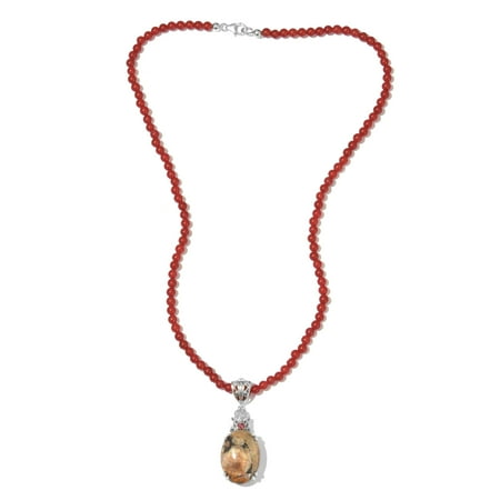 - Mix Metal Oval Venus Jasper Fashion Chain Pendant Necklace 20