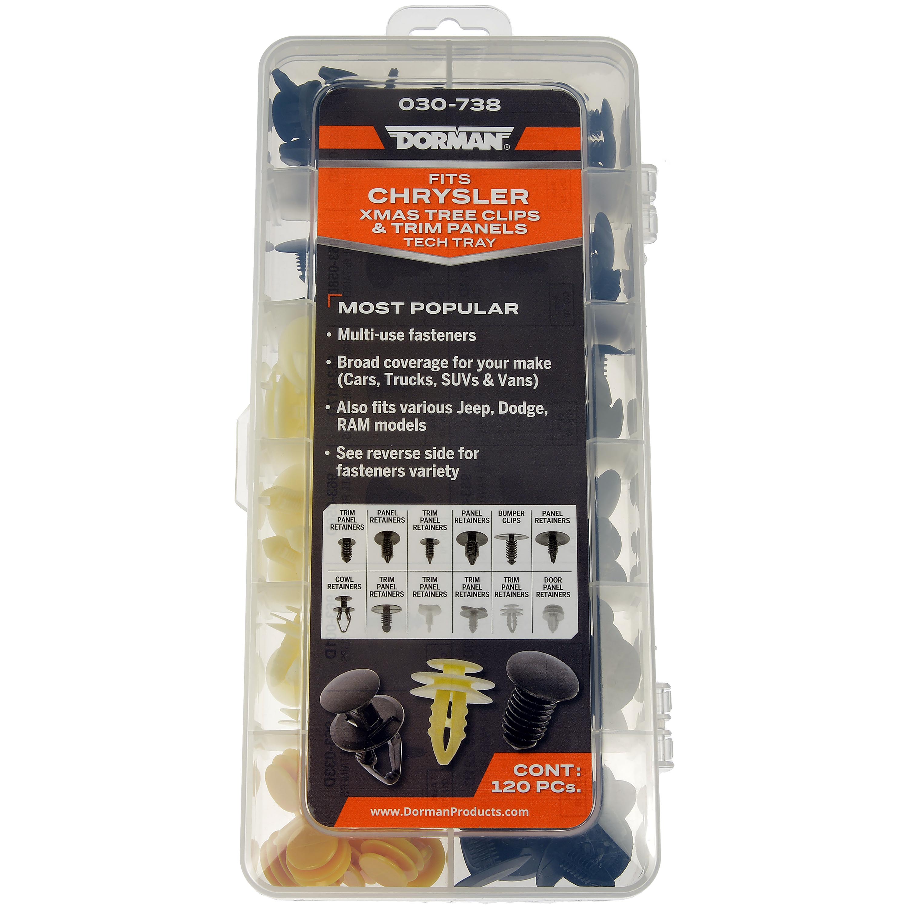 Dorman 030-738 Fastener Tech Tray - Xmas Tree And Trim Panel Retainers (Pack of 120)