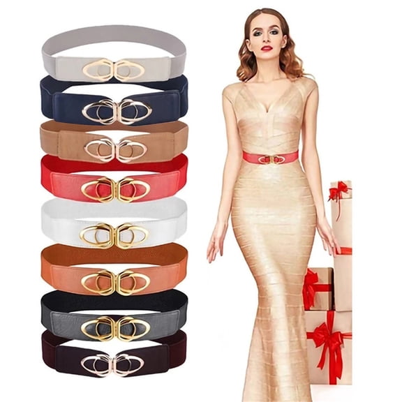 Chroia Womens Elastic Stretch Belts Plus Size Fashion Dress Waistband with Gold Buckle