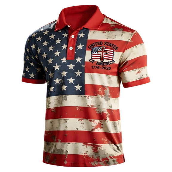 WEIWEN Patriotic American Flag Polo Shirt for Men Big and Tall American 250th Anniversary 1776 2026 Polo Shirt for 4th of July Gifts Red L