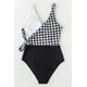 thumbnail image 5 of Traje de baño cruzado de una pieza para mujer Traje de baño con lazo lateral y bloques de color (Black White Grid L), 5 of 5