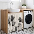 thumbnail image 3 of Vintage Tulip Cabinet Curtain 35"Wx35"L, Dustproof Under Sink Skirt with Self Adhesive Tape, Black Grey Beige Bloom Flower Floral Cabinet Curtain Cover for Kitchen Sink, Bathroom Vanity, Laundry Room, 3 of 9