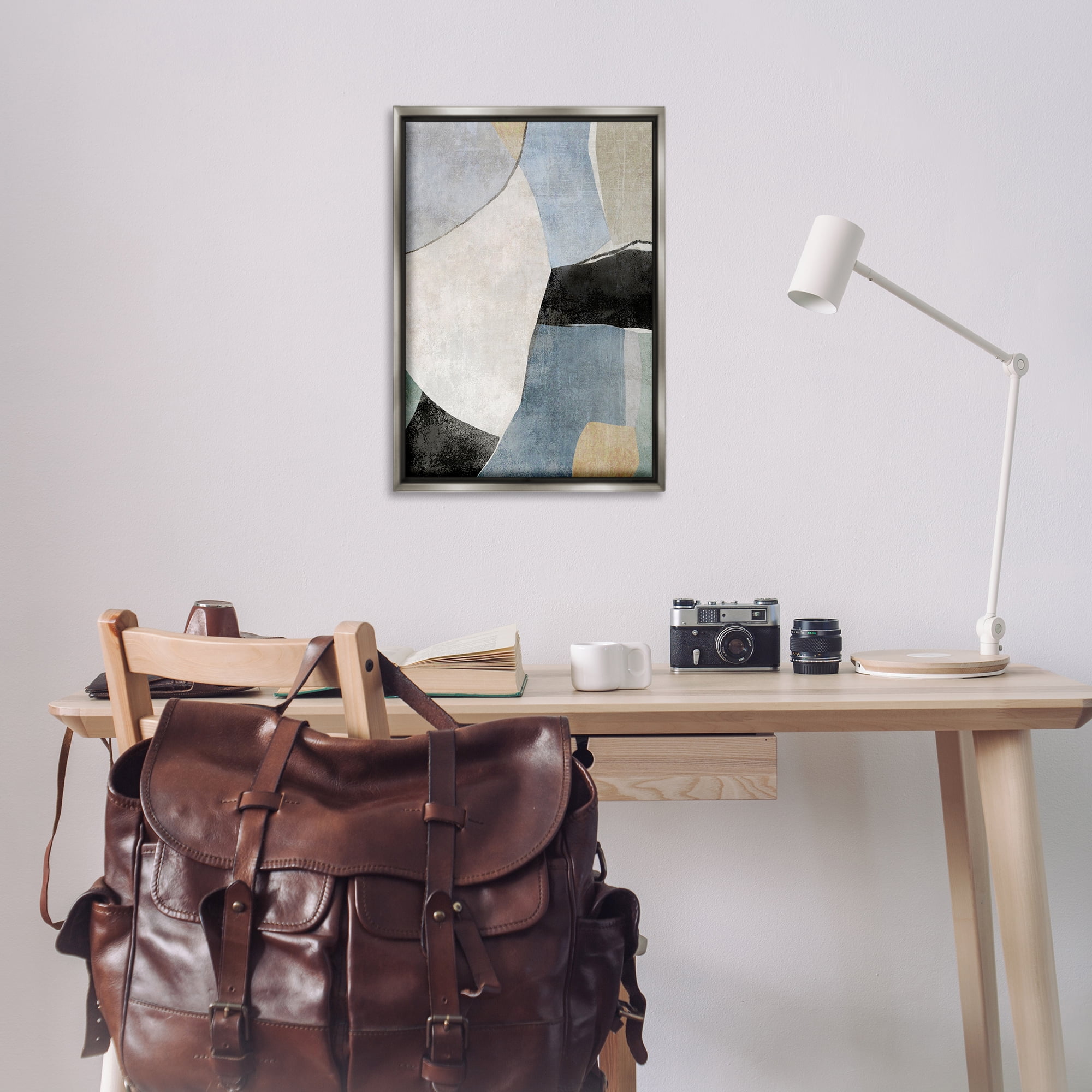 Stupell Industries Cutout Shapes Composition Abstract Painting Gray Floater Framed Canvas Art Print Wall Art, 21 x 31
