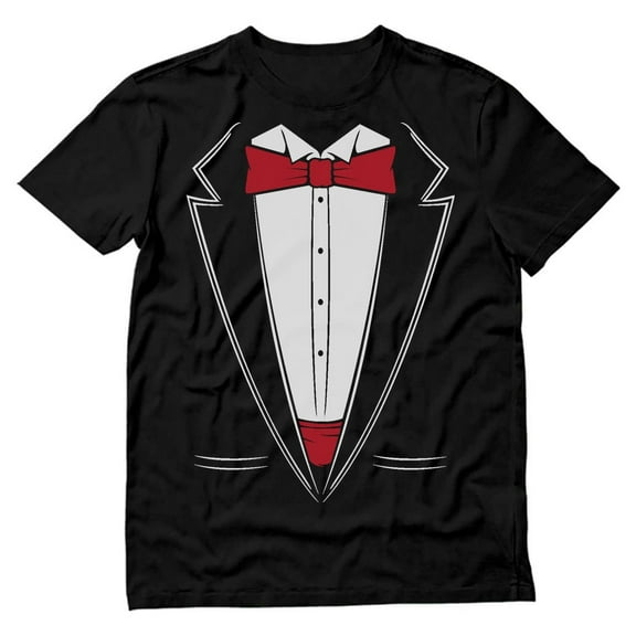 Tstars Mens Halloween Party Shirt Printed Suit and Tie Tuxedo Red Bow Tie Bachelor Party Trick or Treat Day of the Dead Shirt for Men T Shirt