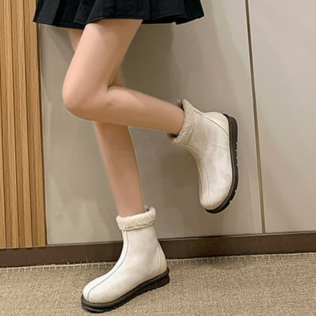 

Tawop Minimalist Shoes Women Snow Shoes Boot Flat Thick Sole Zipper Round Toe Outdoor Boot Rubber Beige 35(Us:4.5)