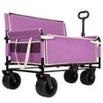 thumbnail image 2 of 3-in-1 Convertible Wagon Cart with Bench Seat & Storage - Heavy-Duty 500lbs Capacity, 180L All-Terrain Utility Wagon for Outdoor, Compact Foldable Design, Purple, 2 of 9