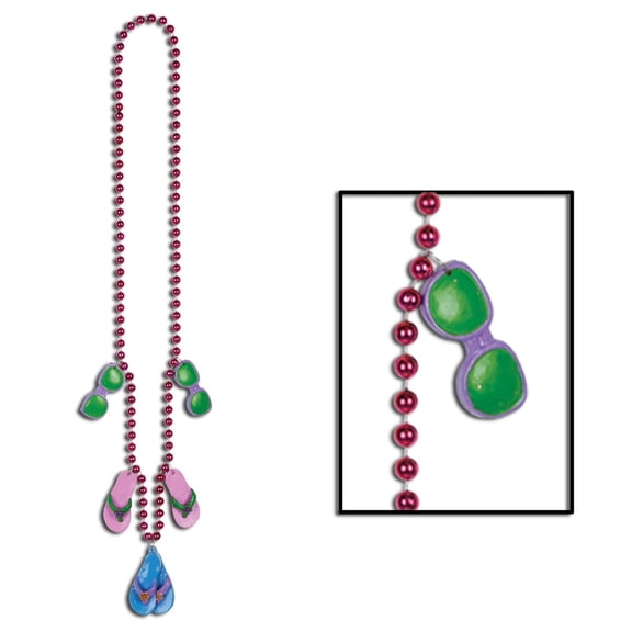 Party Central Club Pack of 12 Purple Tropical Beach Beads with Flip Flop Medallion Party Necklaces