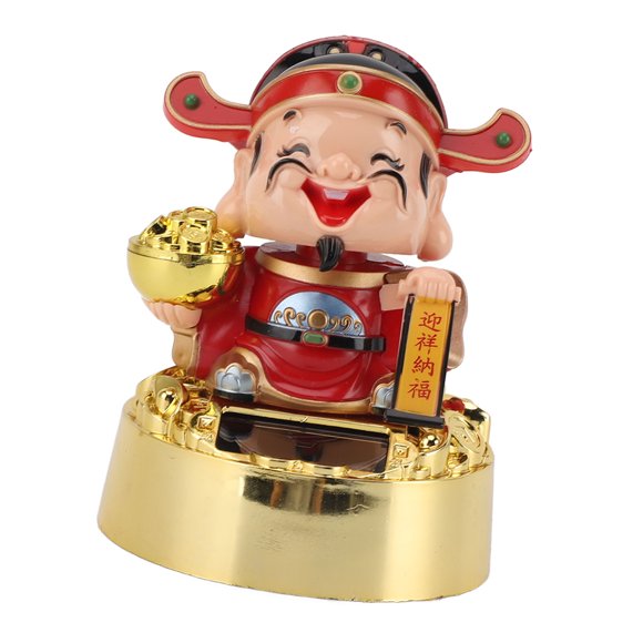 God Of Wealth Statue, Versatile Exquisite Decorative Solar Powered Small Caishen Statue Automatic Nodding Portable for Office S