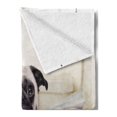 thumbnail image 2 of Pug Soft Flannel Fleece Throw Blanket, Puppy Reading the Newspaper on the Toilet Bathroom Funny Image Pug Joke Print, Cozy Plush for Indoor and Outdoor Use, 70" x 90", Cream Black White, by Ambesonne, 2 of 5