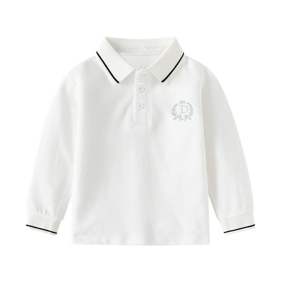 Staki Toddler Boys Long Sleeve Polo Shirts Toddler Baby Boy Fall Clothes Long Sleeve Collared Polo T Shirt(White,5-6 Years)