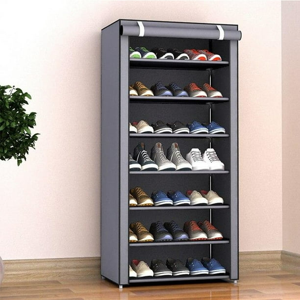Shoe Rack Free Standing 8Tier Foldable Metal Shoe Tower Nonwoven Fabric Cover Shoe Storage