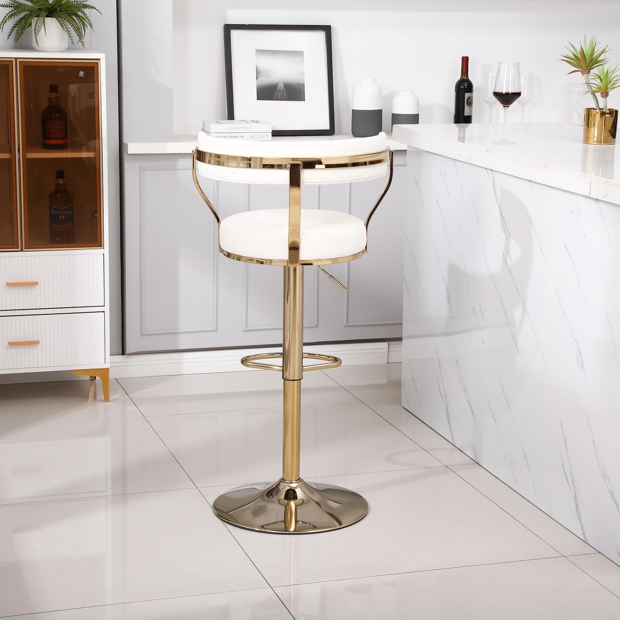 Kadyn Adjustable Counter Height Swivel Barstools with Back and Footrest for Home, Beige, 1PCS Kadyn Adjustable Counter Height Swivel Barstools with Back and Footrest for Home, Beige, 1PCS