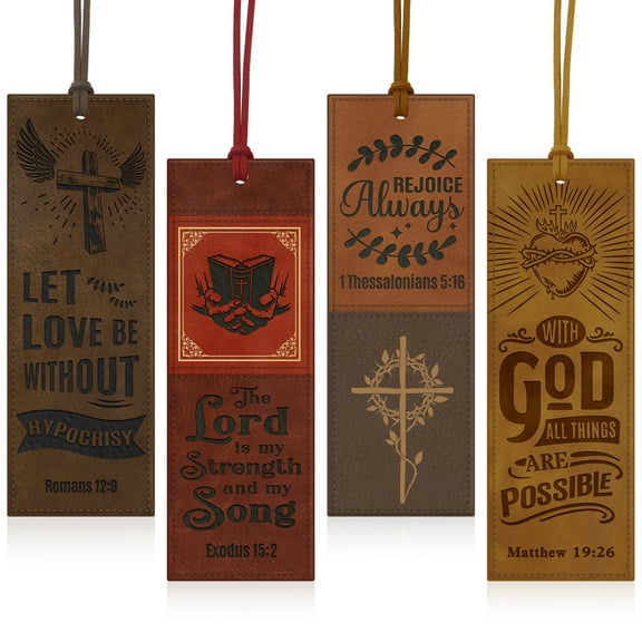 Sinekong 4 Pcs Christian Leather Bookmark for Women Men, Scripture Bookmarks Bible Christian Gifts for Women Book Lovers Church Book Club