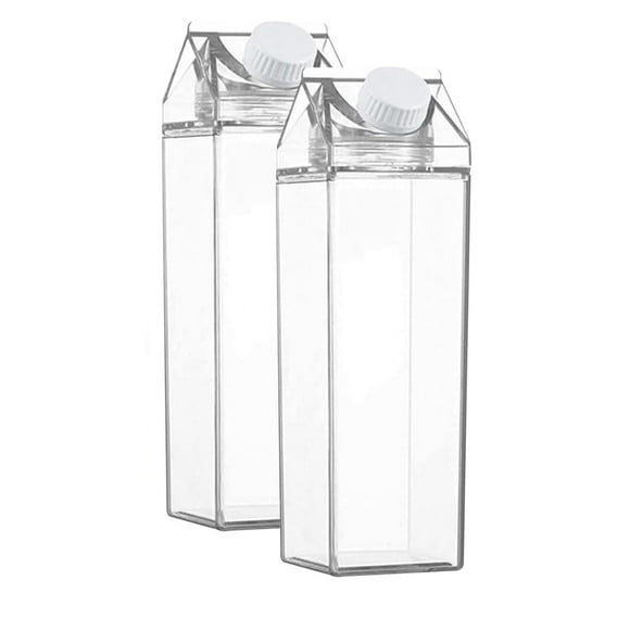 Clearance under $10 Transparent Milk Carton Container 17/35oz Reusable Juice Container for Fridge Leakproof Water Bottle with Lids for Drink Storage