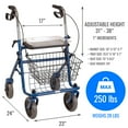 thumbnail image 7 of DMI Steel Rollator Walker with Padded Seat, Adjustable Handle Height, Removable Storage Basket, FSA and HSA Eligible, Handbrakes, Blue, 7 of 7