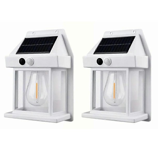 2Pcs Solar Powered Filament Bulb Wall Light Outdoor Garden Motion Sensor Waterproof Lamp - Black