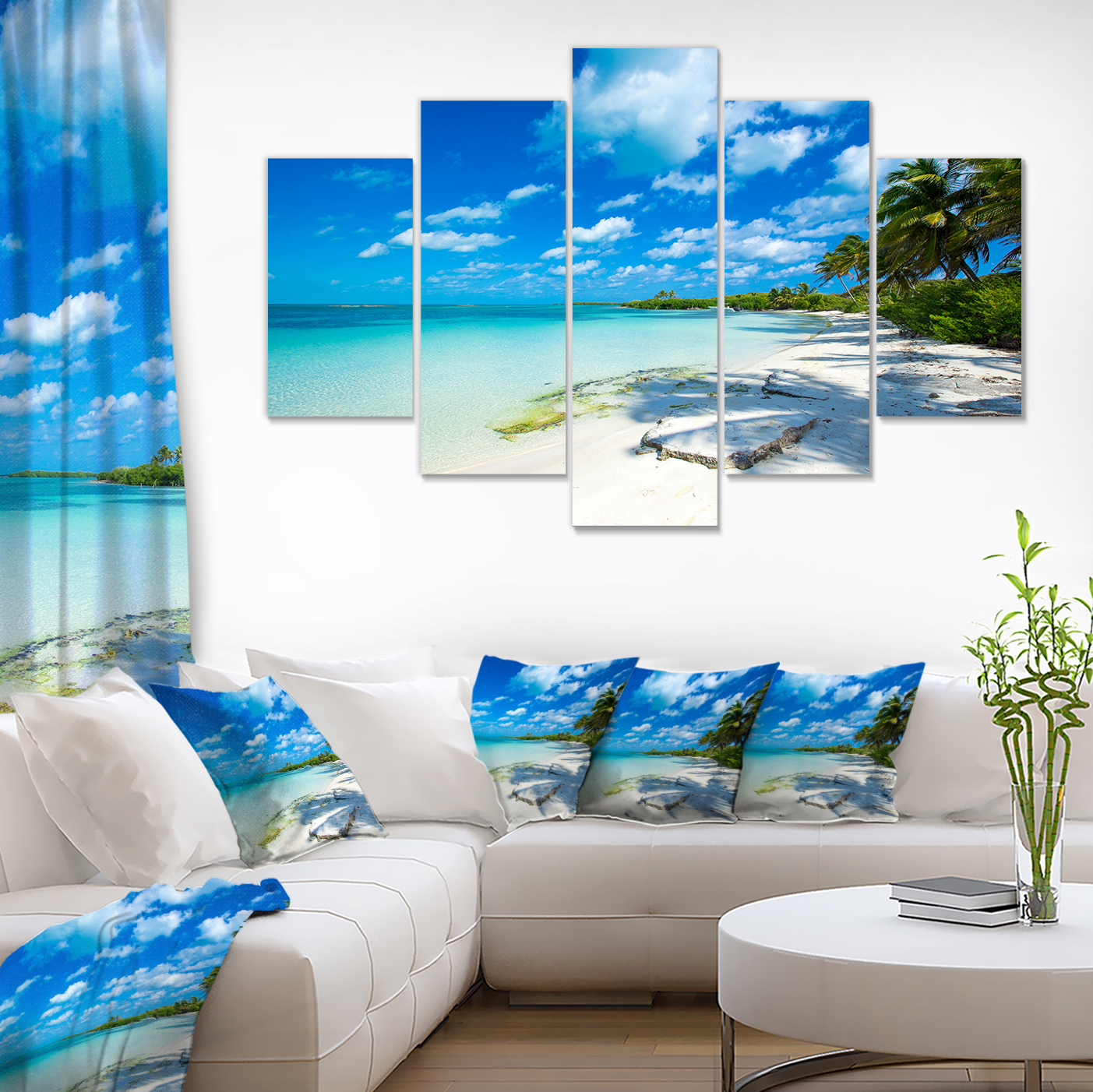 Designart 'Tropical Beach with Palm Shadows ' Large Seashore Canvas Print