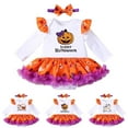 thumbnail image 4 of MEZZALL Baby Girls Halloween Outfits O-neck Long Sleeve Pumpkin Print Dress Sets With Headband Fall Winter Casual Party Wear For Toddler 1-12 Months Festival Clothes Breathable / 9-12 Months, 4 of 4