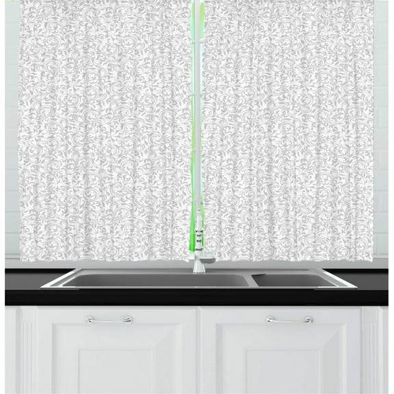 Ambesonne Floral Kitchen Curtains, Simplistic Baroque Design, 55"x45", White and Pale Grey