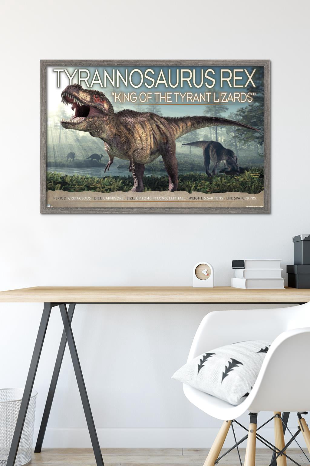Dinosaurs - T-Rex Wall Poster, 22.375" x 34", Framed