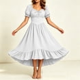 thumbnail image 3 of LEKWK Renaissance Dress Women Puff Short Sleeve Ruffled Hem Medieval Dress Corset Waist High Low Flowy Maxi Sundress Halloween Costumes, 3 of 8
