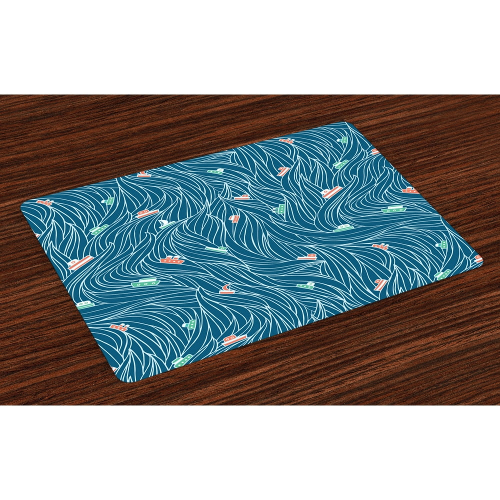 Nautical Placemats Set of 4 Waves Ships Cartoon Nautical Sailboat
