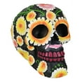 thumbnail image 3 of Day of The Dead Metallic Bright Sunflowers Floral Blooms Sugar Skull Figurine, 3 of 10