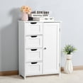 thumbnail image 2 of Small Bathroom Storage Cabinet, Floor Cabinet with 4 Large Drawers and 1 Cupboard, Freestanding Compact Floor Towel Cabinet for Bathroom, Laundry Room, Entryway and Bedroom, White, 2 of 10