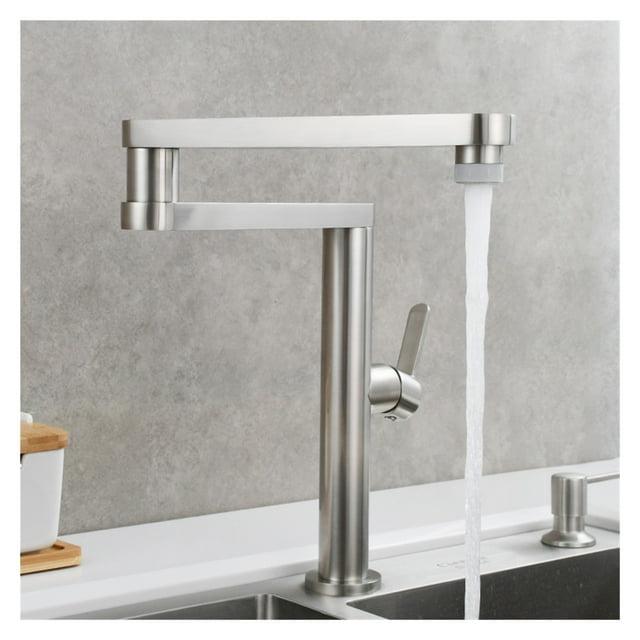 Brass Folding Kitchen Faucet Double Joint Swing Arms Hot Cold Water Three Section Extension Sink Faucet Dual Functions Tap ,bar Laundry RV Farmhouse