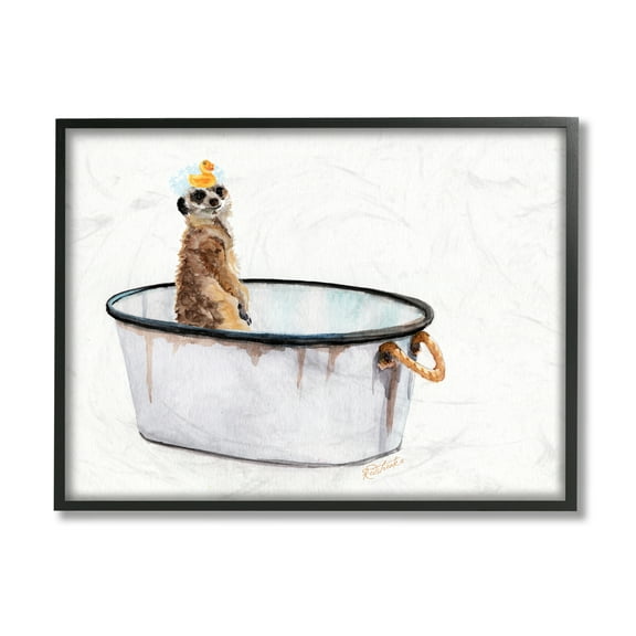 Stupell Industries Meerkat Bubble Bath Vintage White Tin Tub Black Framed, 24 x 30, Design by Jennifer Redstreake