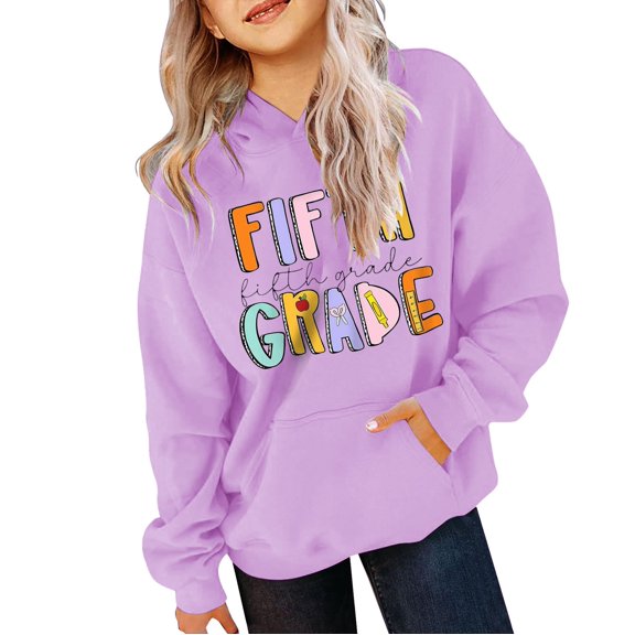 Ruyang Girls 5th Grade First Day of School Hoodies Boys Back to School Hoodie Long Sleeve Cute Preppy Hooded Sweatshirts